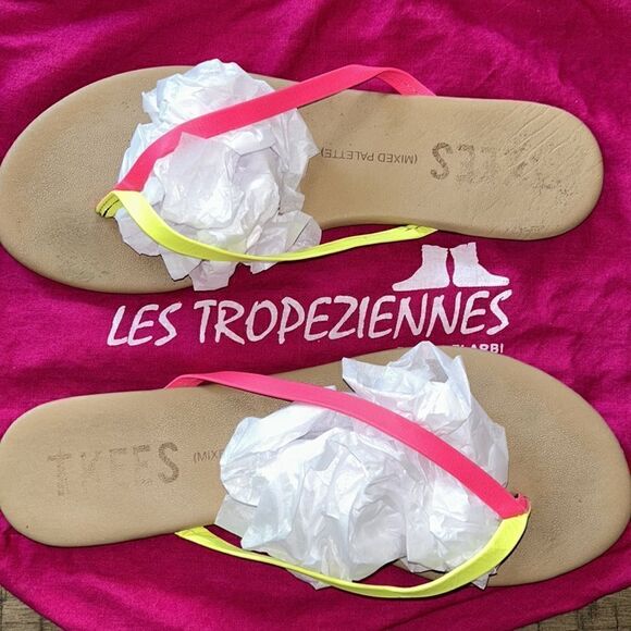 South of France 🇫🇷 Chic! Neon Pink & Yellow Chic Les Tropeziennes Sandals 🩴 - Picture 1 of 17